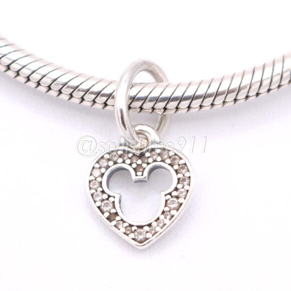 Authentic Pandora Disney Mickey Silhouette Heart Pendant - 791557CZ - Picture 1 of 11